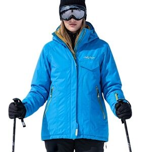 Helly Hansen Helly Tech electric blue antique gold hooded ski snowboard jacket S